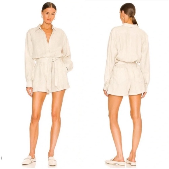 Marissa Webb Rowan Linen Button Down Romper NWT - Picture 3 of 11